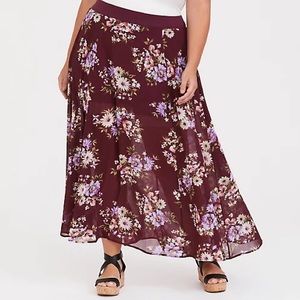 Sheer Red Chiffon Floral Skirt w/ Short underlay